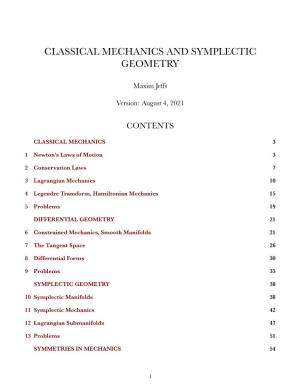 Classical Mechanics and Symplectic Geometry