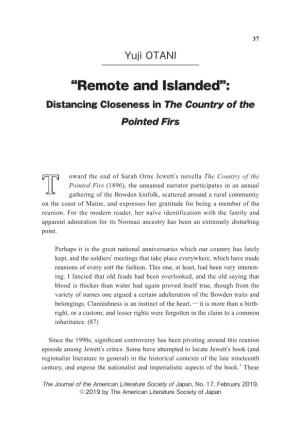 “Remote and Islanded”: Distancing Closeness in the Country of the Pointed Firs
