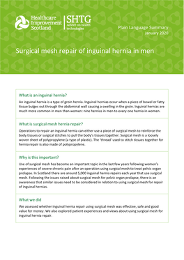 Surgical Mesh Repair of Inguinal Hernia in Men