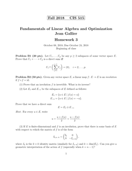 Fall 2018 CIS 515 Fundamentals of Linear Algebra and Optimization