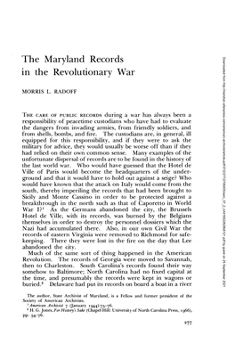 The Maryland Records in the Revolutionary
