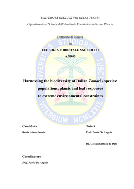 Harnessing the Biodiversity of Italian Tamarix Species: Populations, Plants and Leaf Responses to Extreme Environmental Constraints