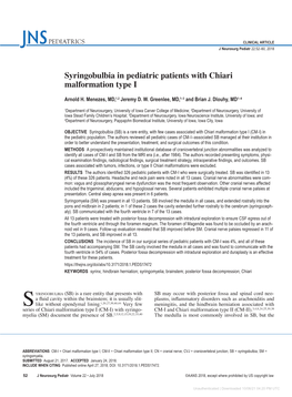 Syringobulbia in Pediatric Patients with Chiari Malformation Type I