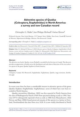 Coleoptera, Staphylinidae) in North America: a Survey and New Canadian Record
