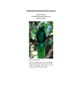 Resplendent Quetzal Literature Review