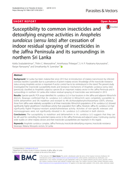 Susceptibility to Common Insecticides and Detoxifying Enzyme Activities In