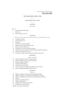 The Assam Rifles Bill, 2006 ———— Arrangement of Clauses ———— Chapter I