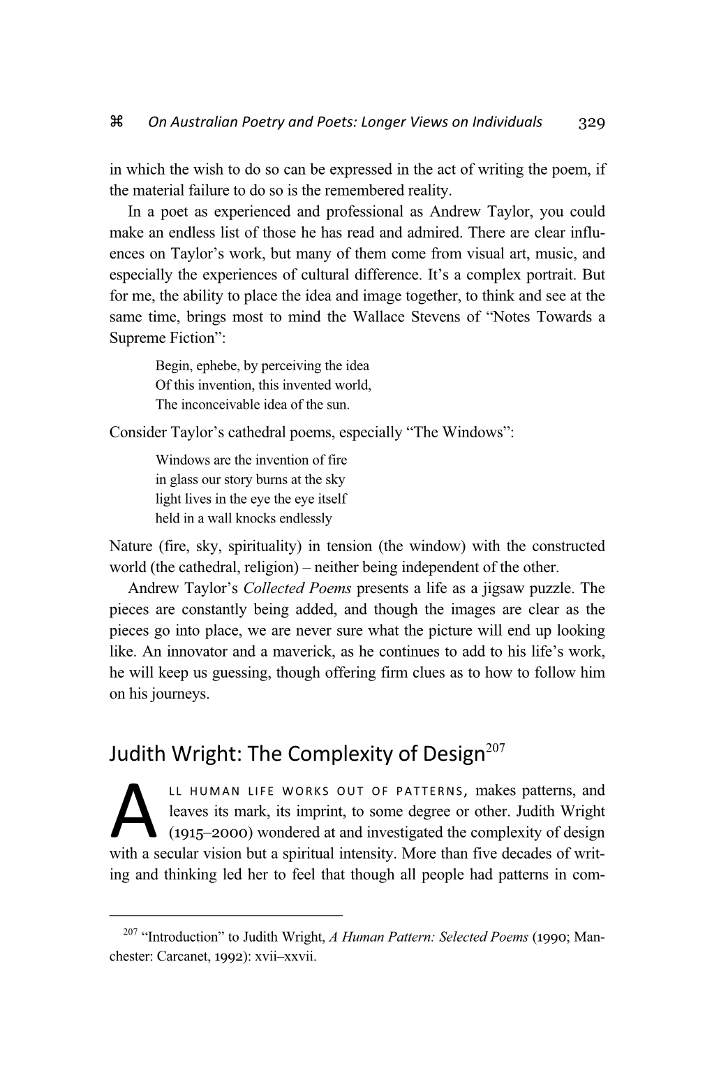 Judith Wright: the Complexity of Design207