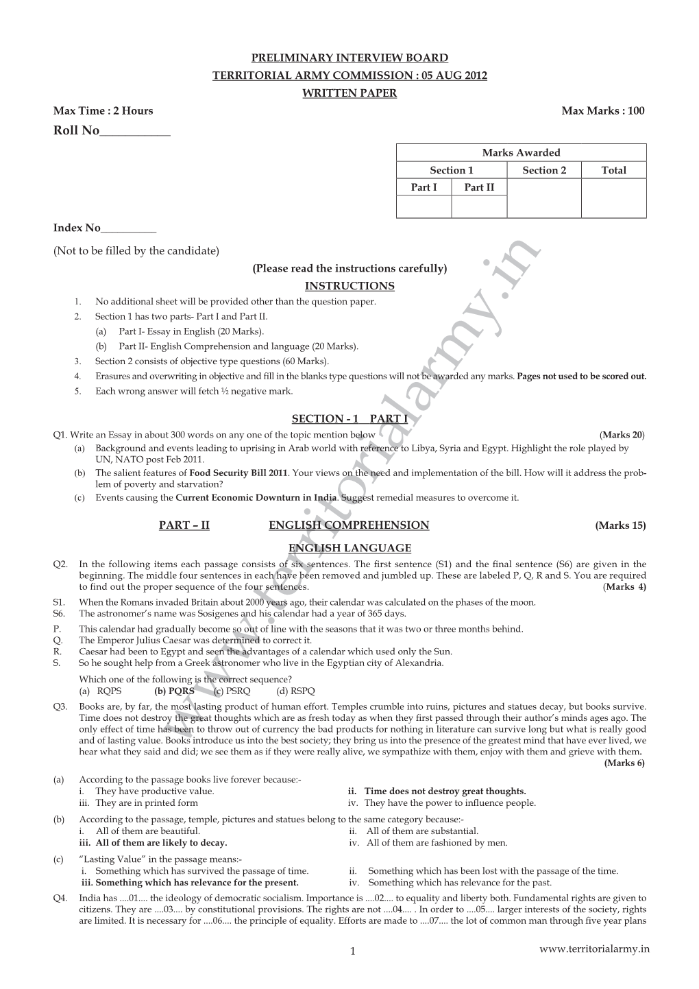 Preliminary Interview Board