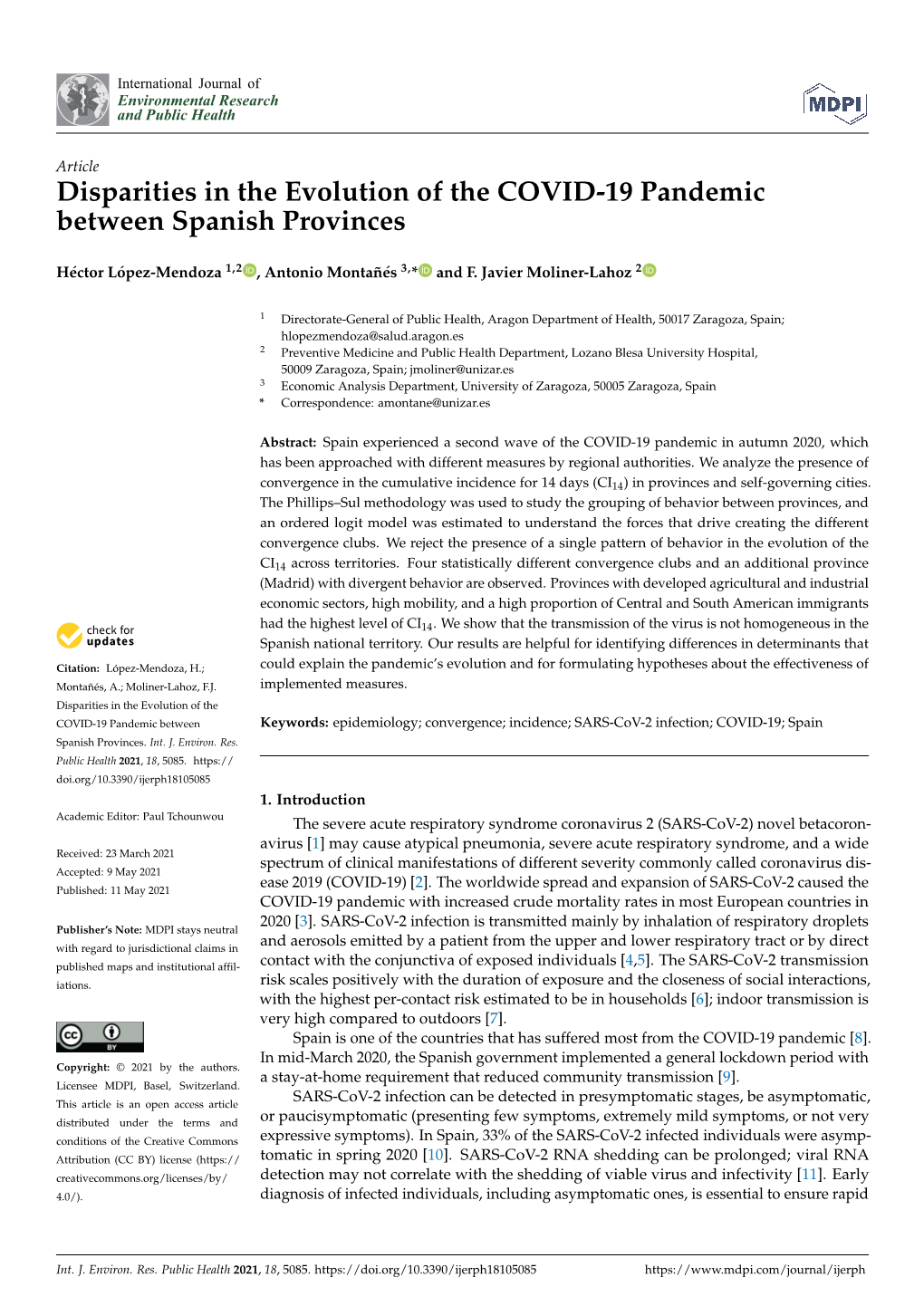 Disparities in the Evolution of the COVID-19 Pandemic Between Spanish Provinces