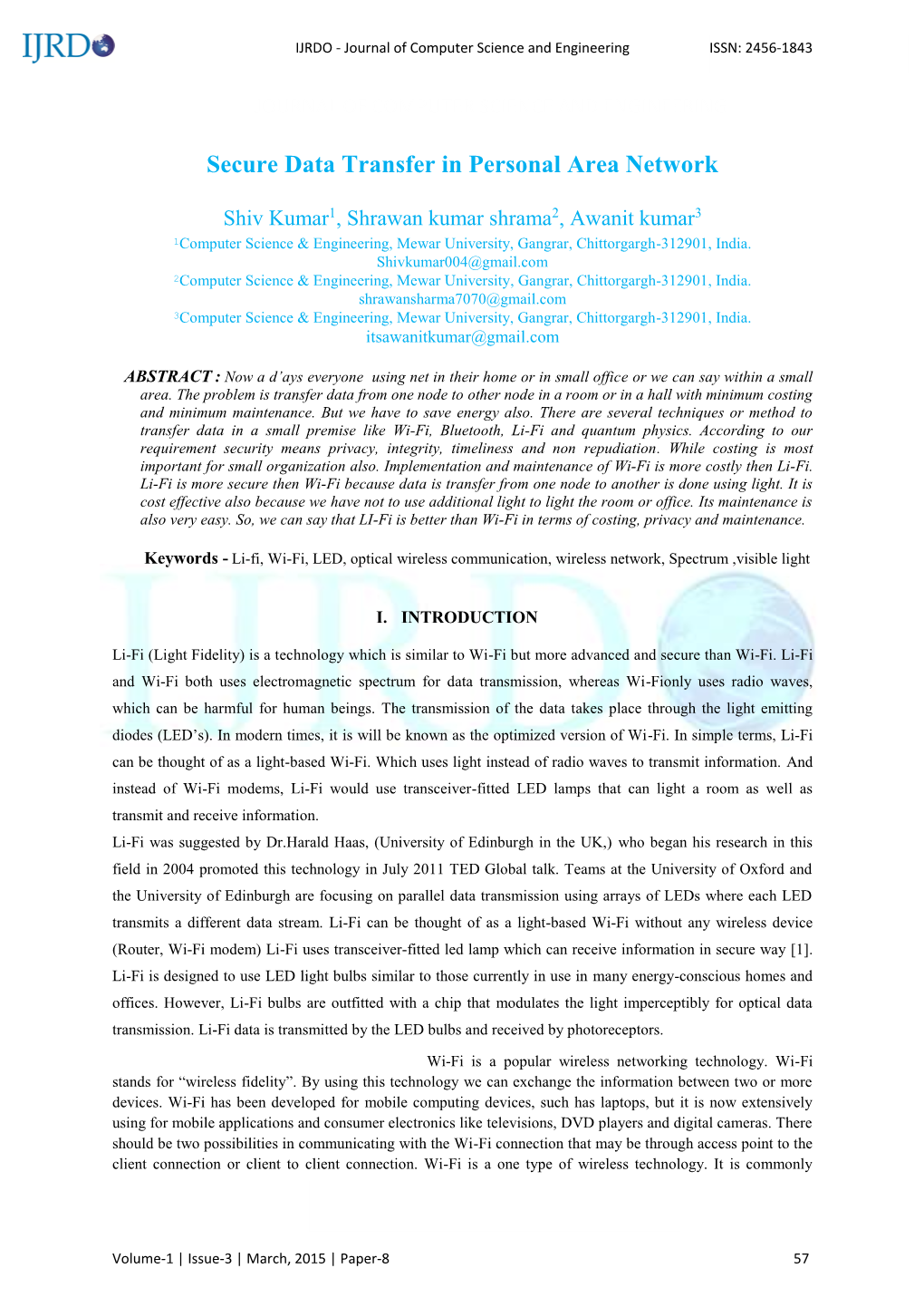 Secure Data Transfer in Personal Area Network