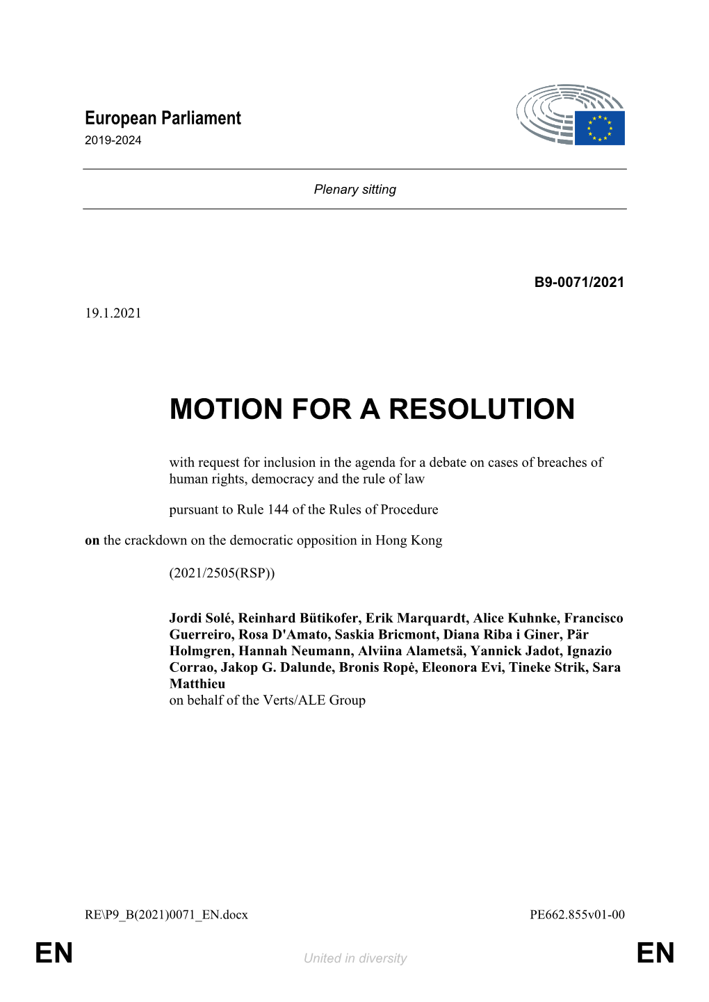 En En Motion for a Resolution