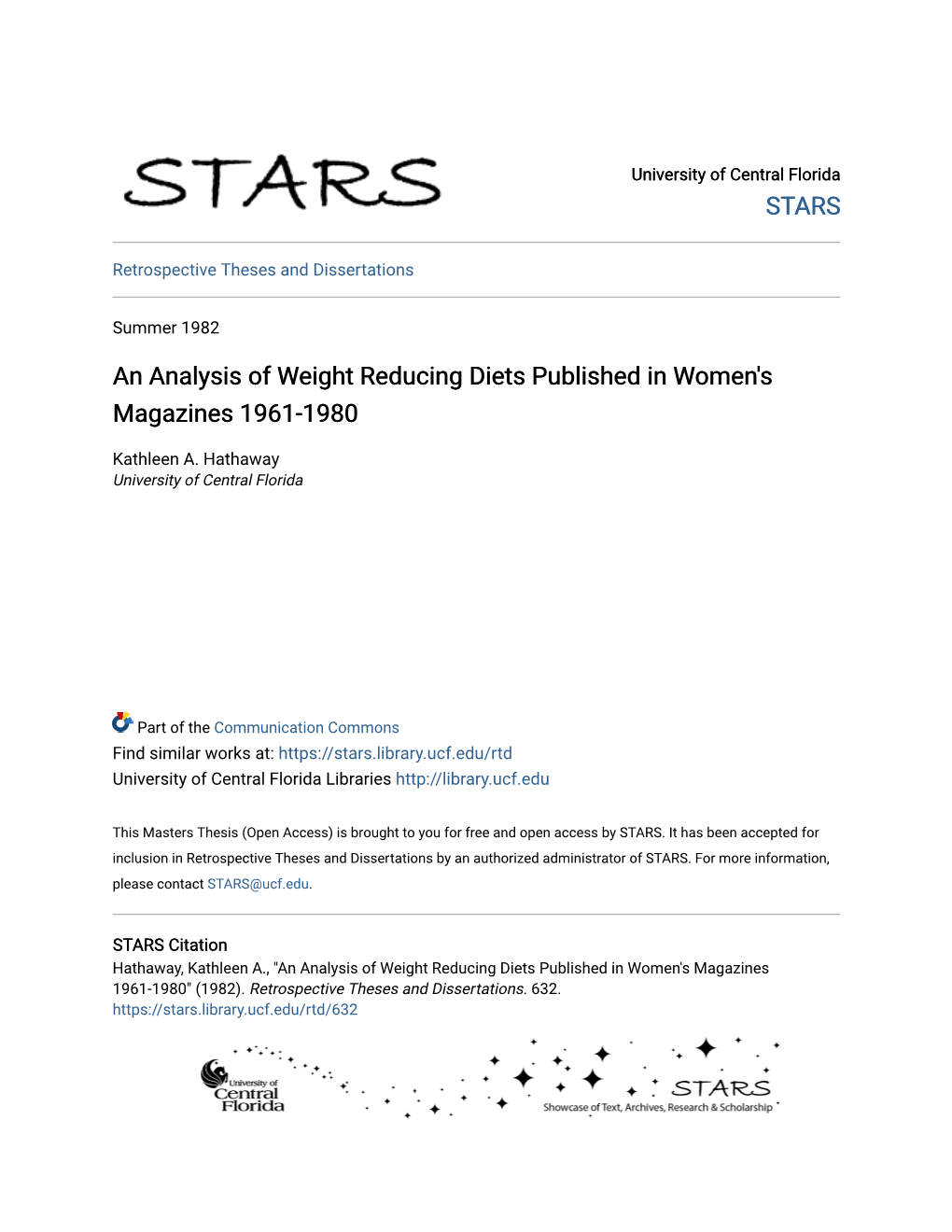 An Analysis of Weight Reducing Diets Published in Women's Magazines 1961-1980