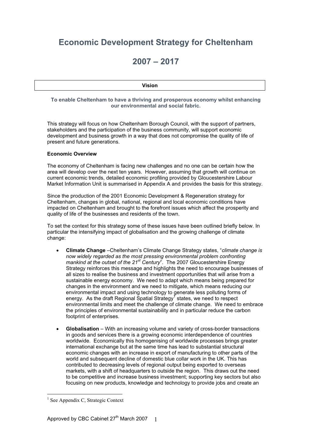 Economic Development Strategy for Cheltenham 2007 – 2017