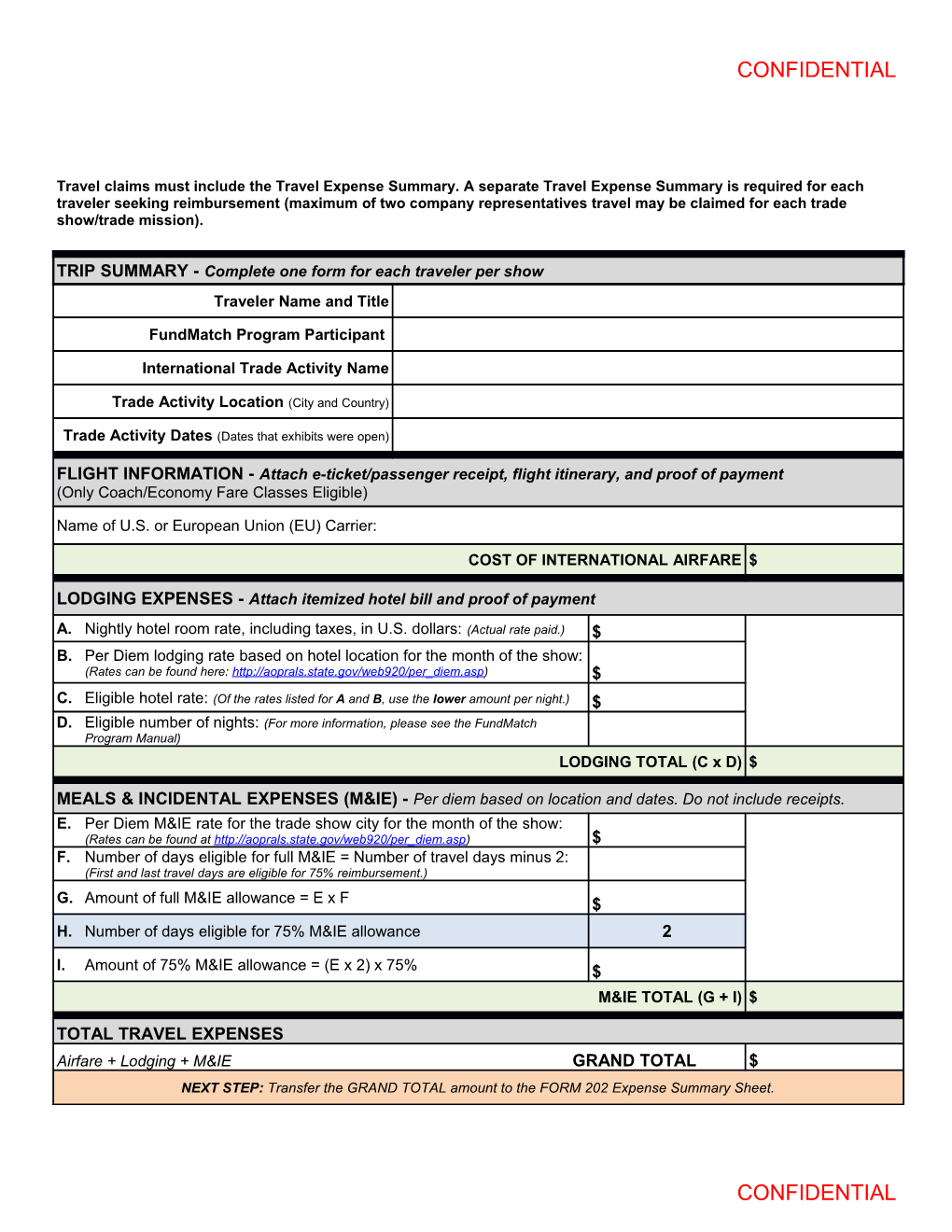 Travel Claims Must Include the Travel Expense Summary. a Separate Travel Expense Summary