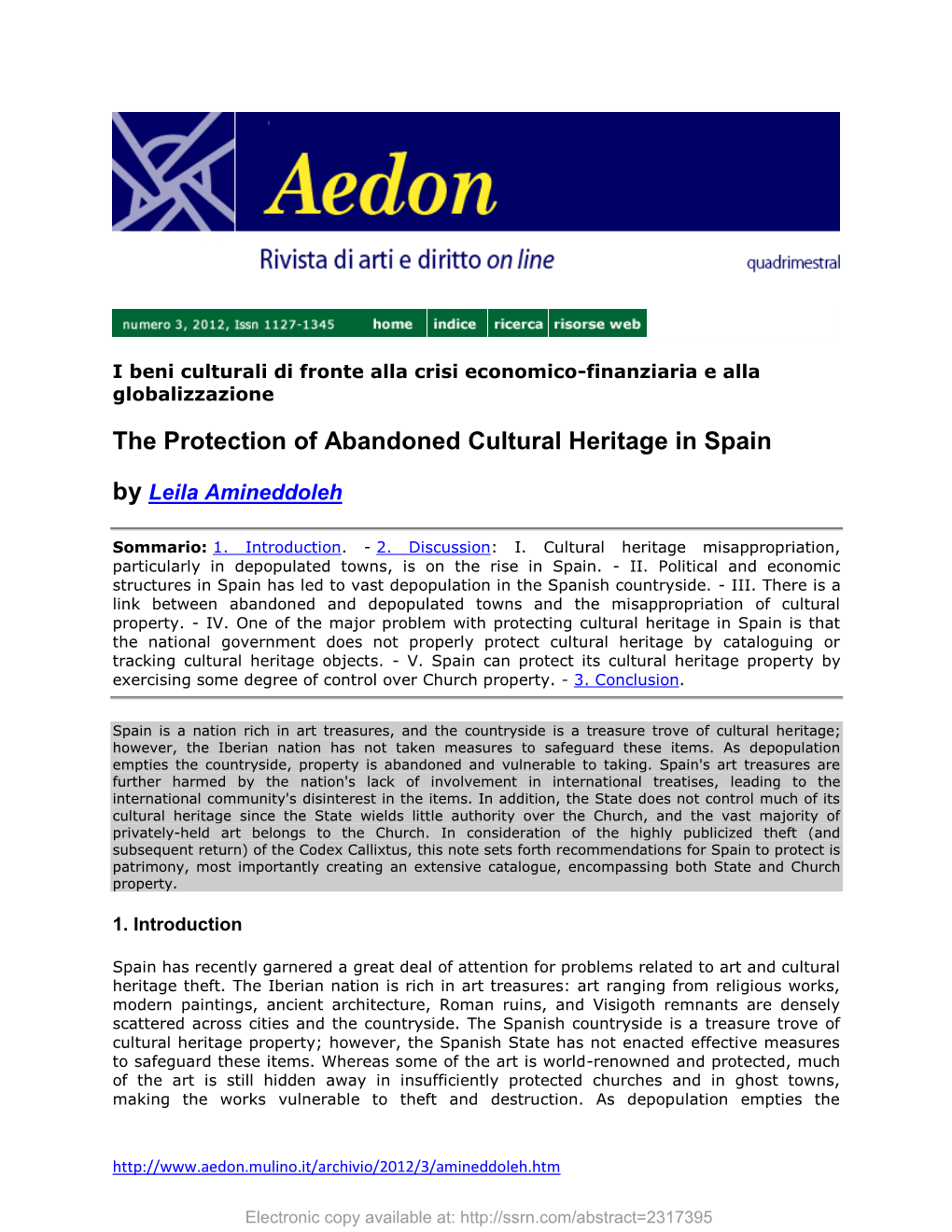 The Protection of Abandoned Cultural Heritage in Spain by Leila Amineddoleh