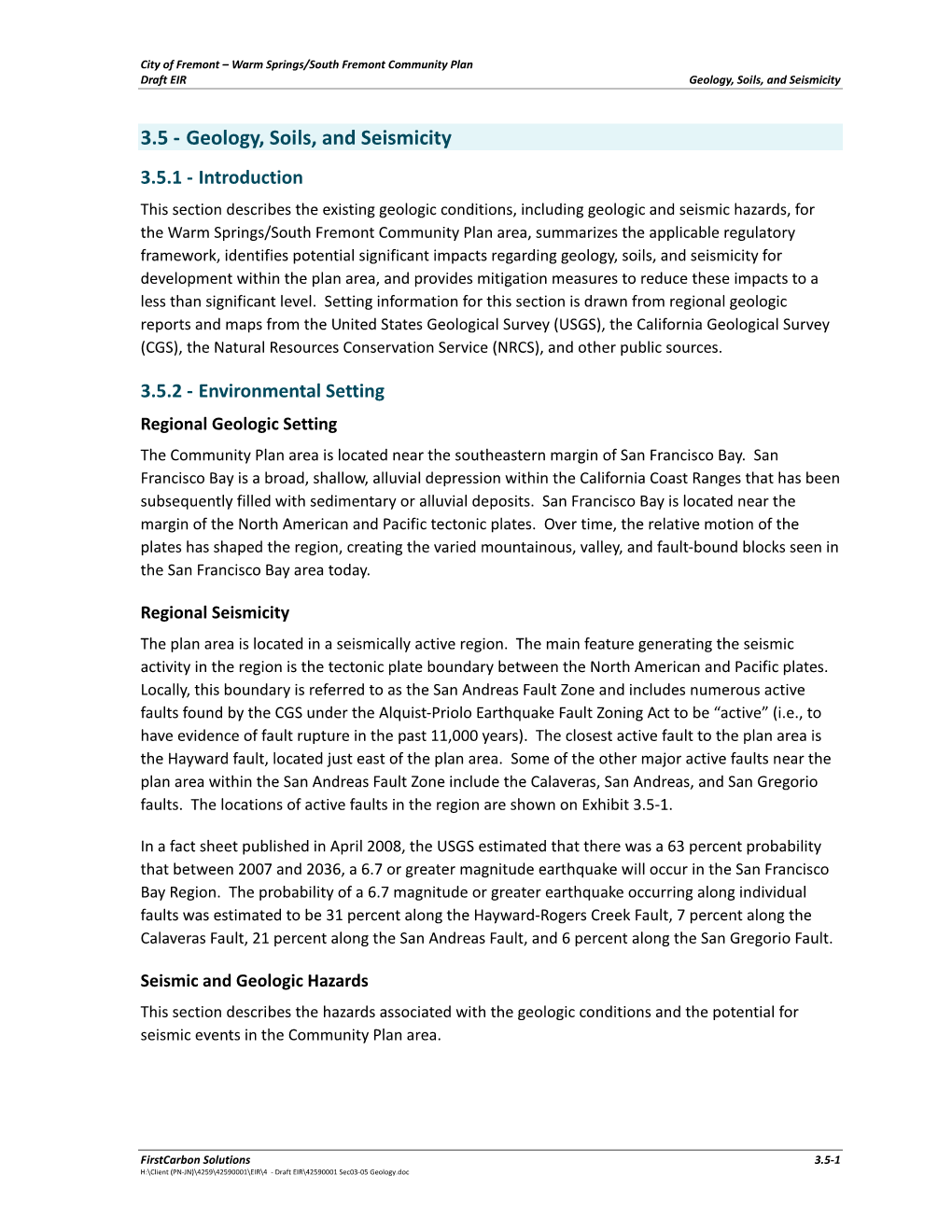 Geology, Soils, and Seismicity