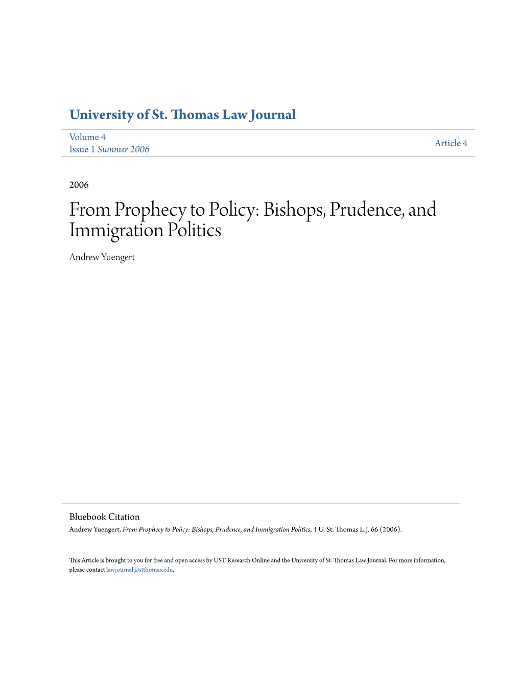 Bishops, Prudence, and Immigration Politics Andrew Yuengert