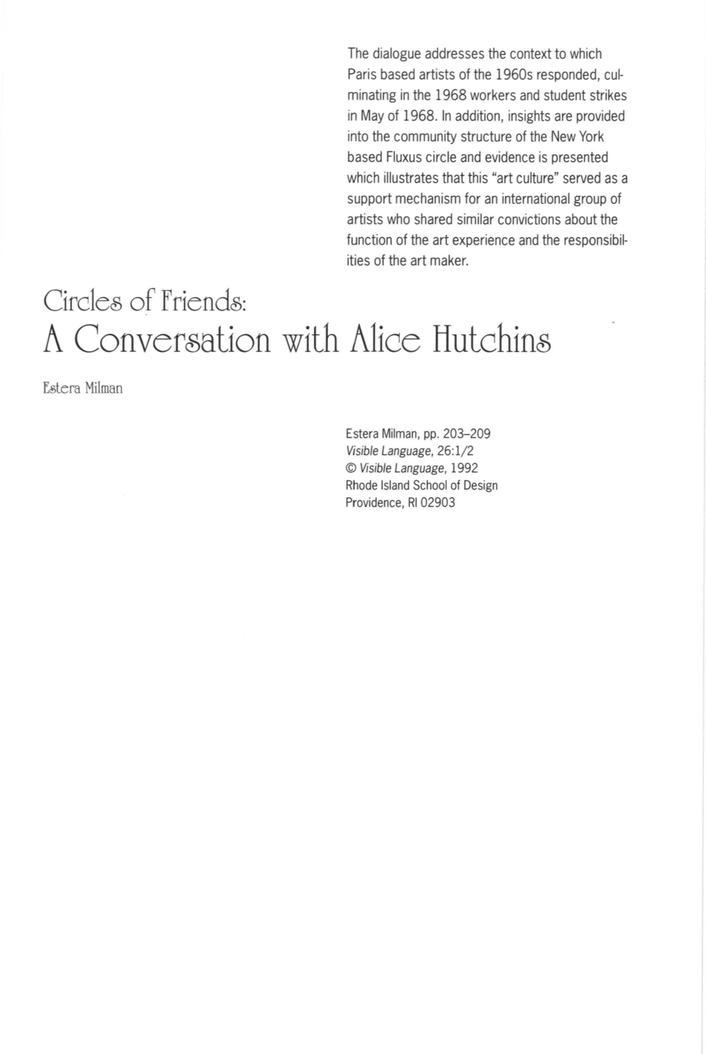 A Conversation with Alice Hutchins