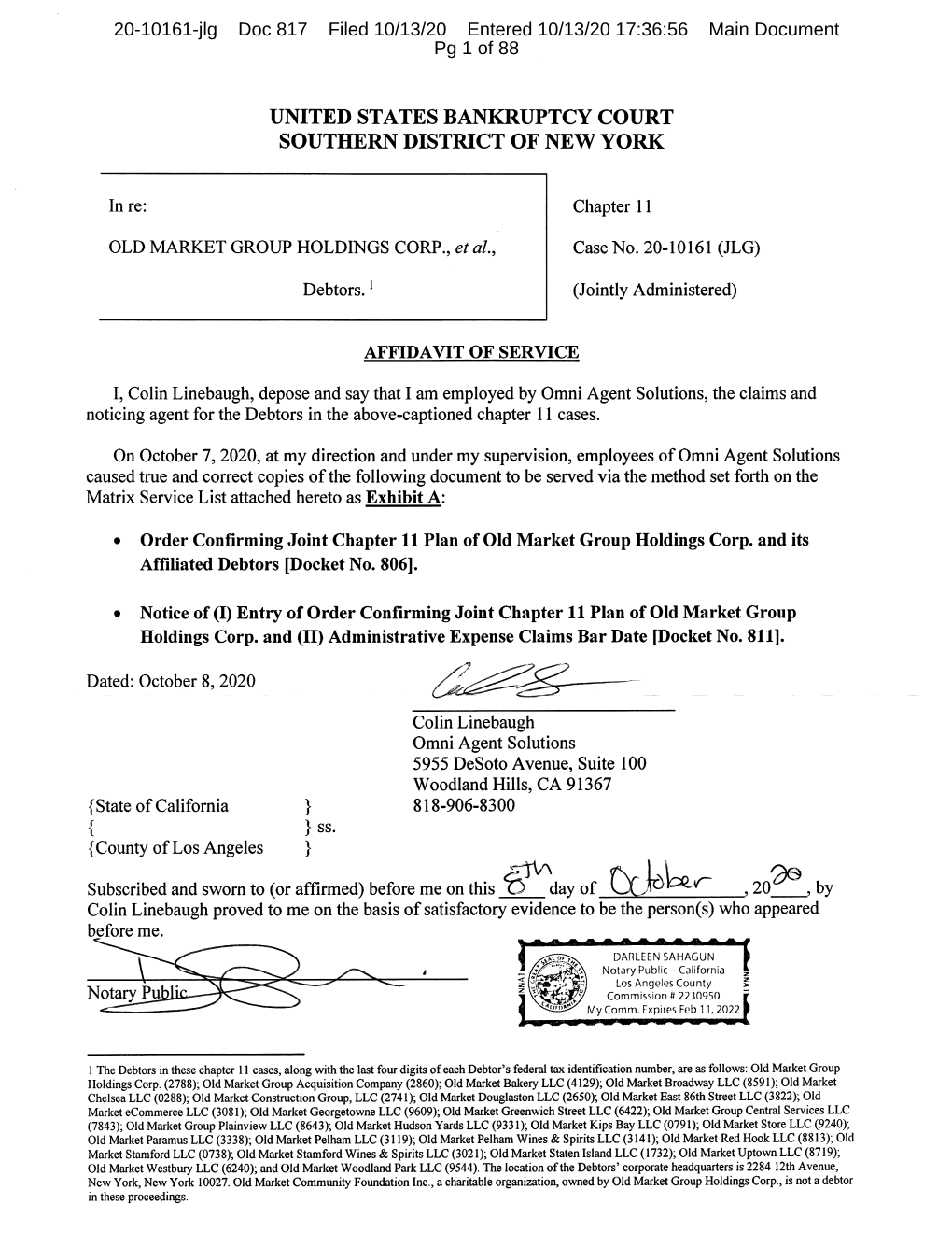 20-10161-Jlg Doc 817 Filed 10/13/20 Entered 10