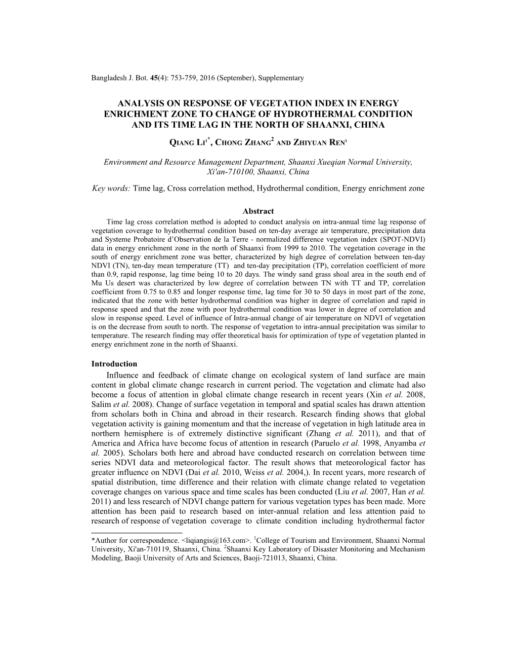 Analysis on Response of Vegetation Index in Energy Enrichment Zone to Change of Hydrothermal Condition and Its Time Lag in the North of Shaanxi, China