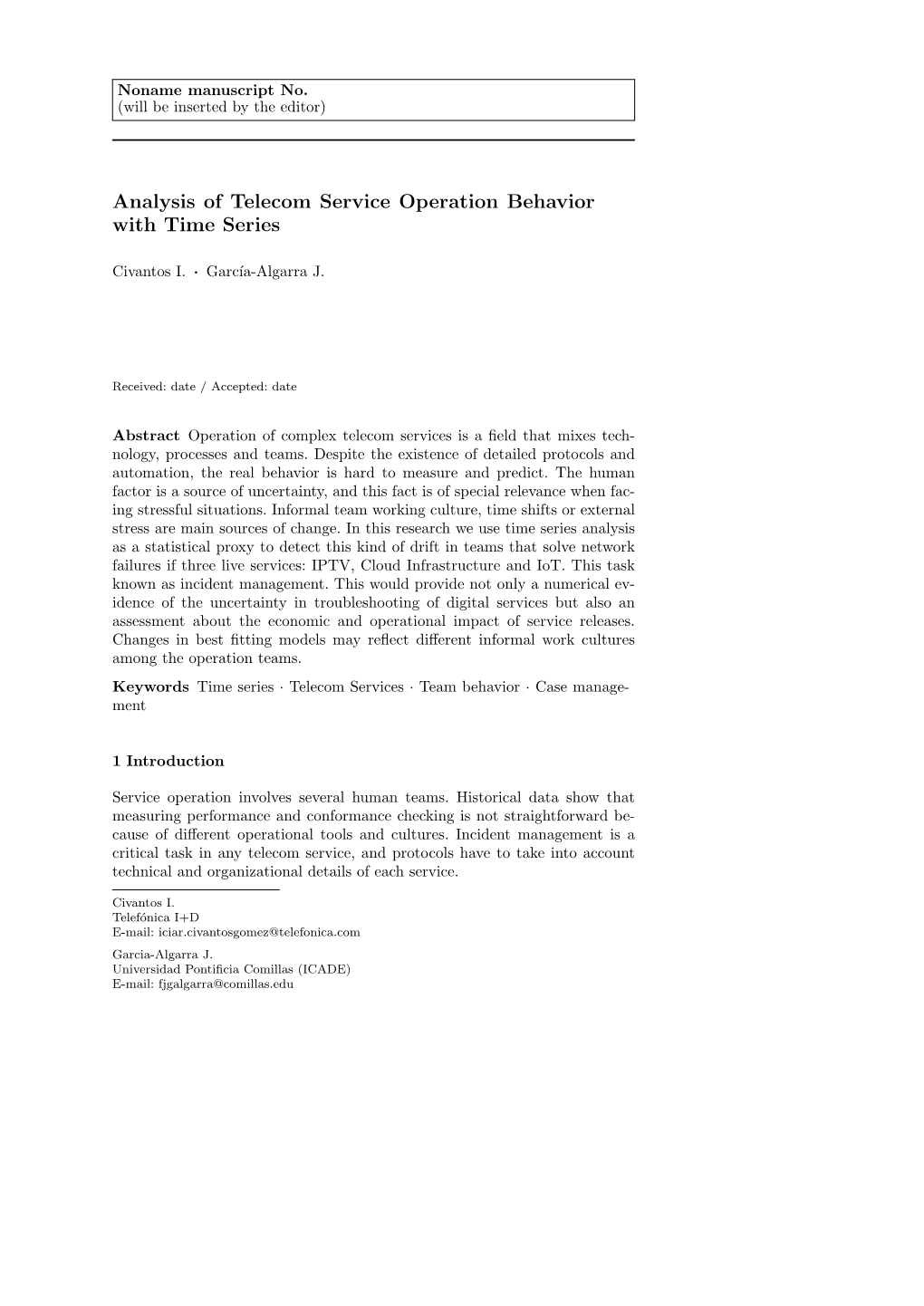 Analysis of Telecom Service Operation Behavior with Time Series