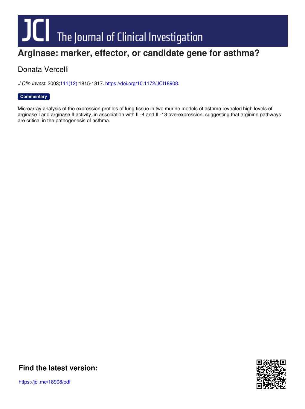 Arginase: Marker, Effector, Or Candidate Gene for Asthma?