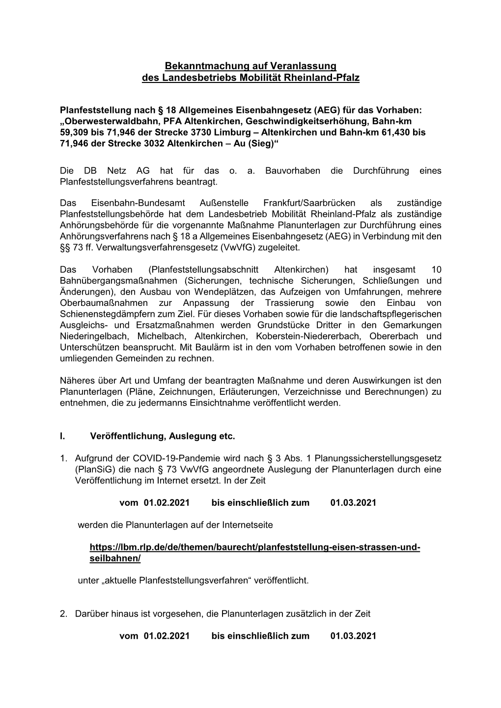 Bekanntmachung Auf Veranlassung Des Landesbetriebs Mobilität Rheinland-Pfalz