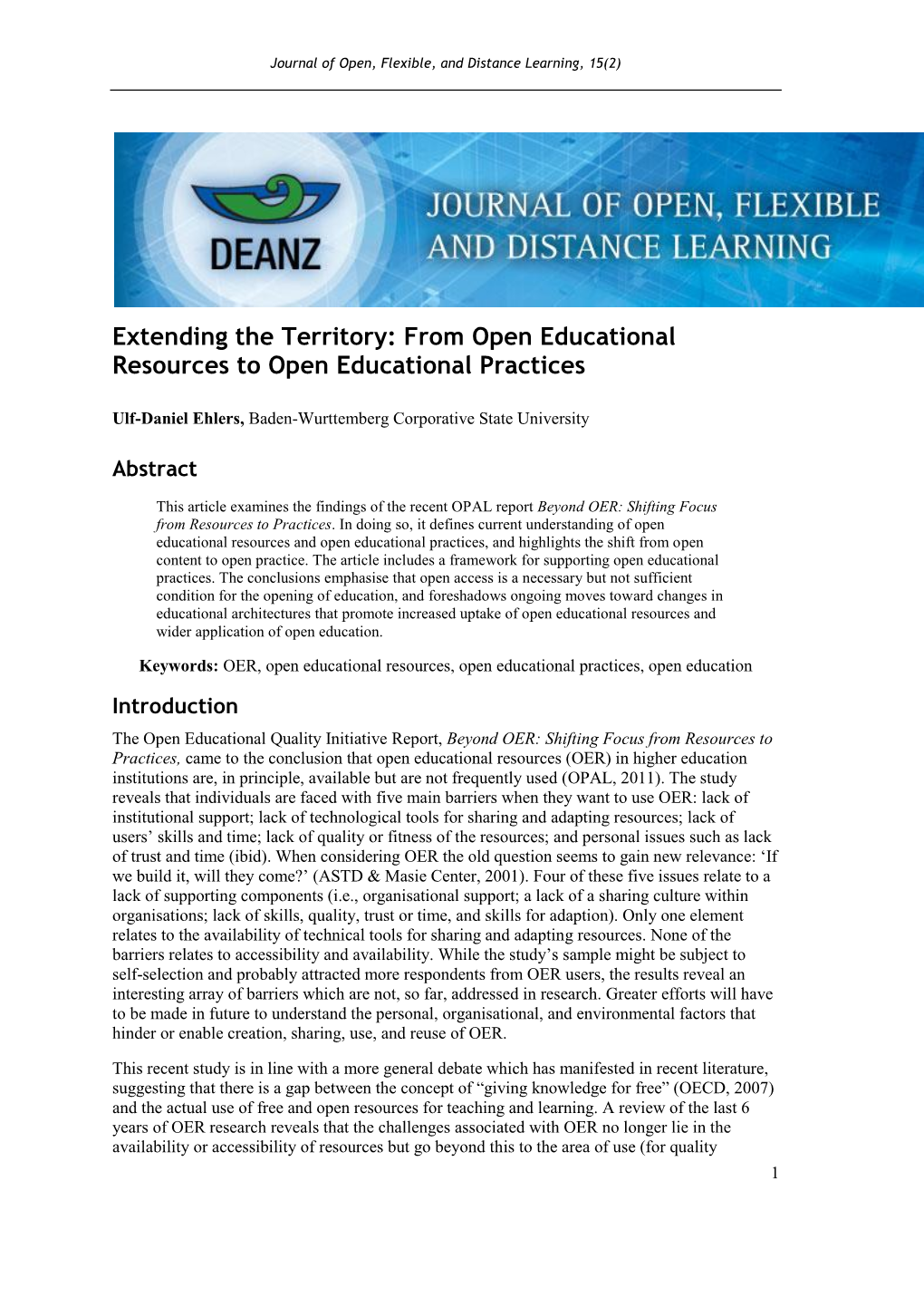 Extending the Territory: from Open Educational Resources to Open Educational Practices