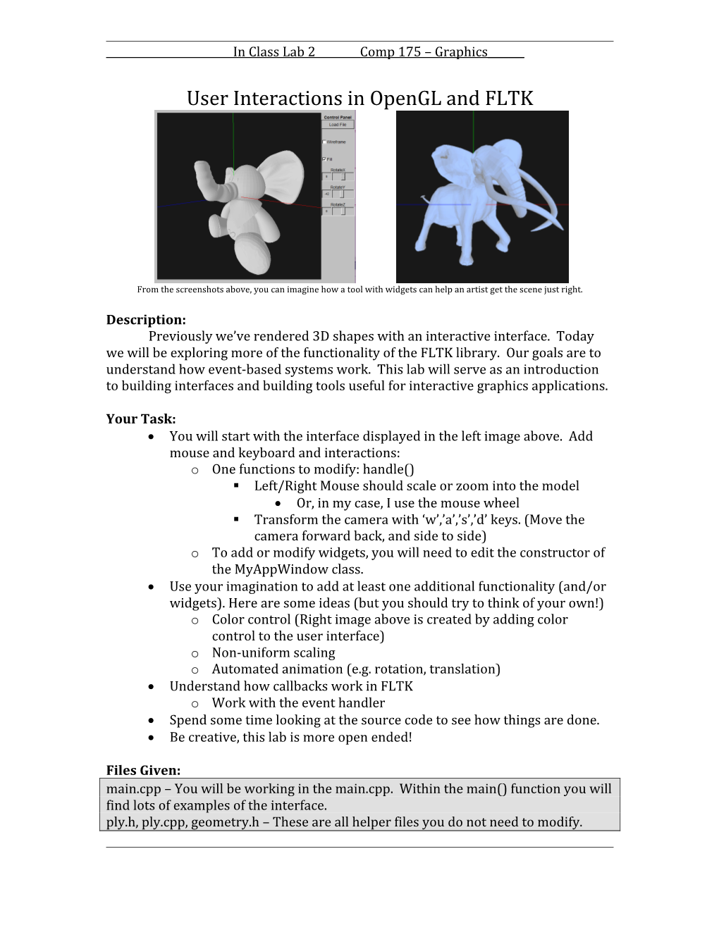 User Interactions in Opengl and FLTK