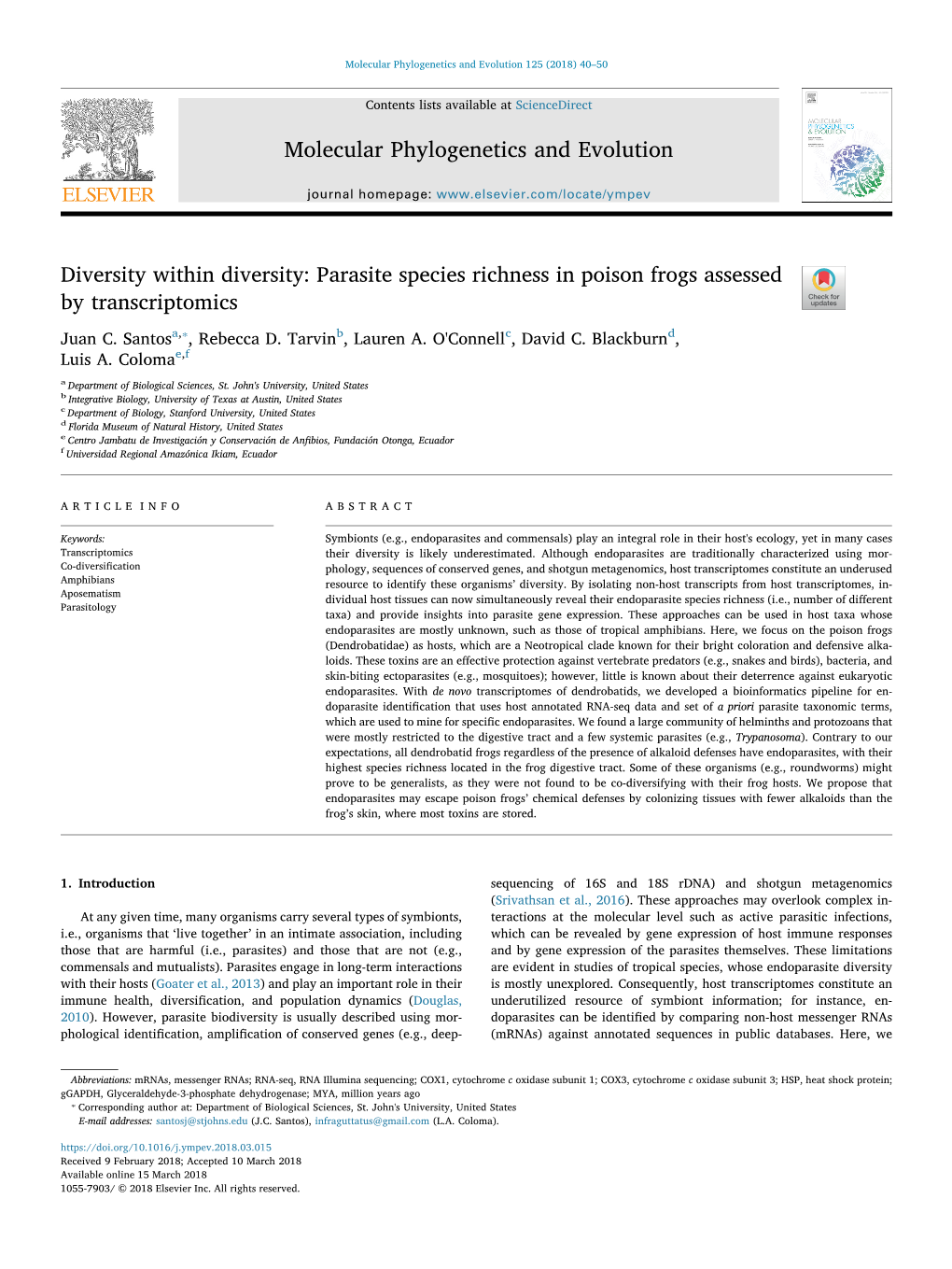 Diversity Within Diversity Parasite Species Richness in Poison Frogs