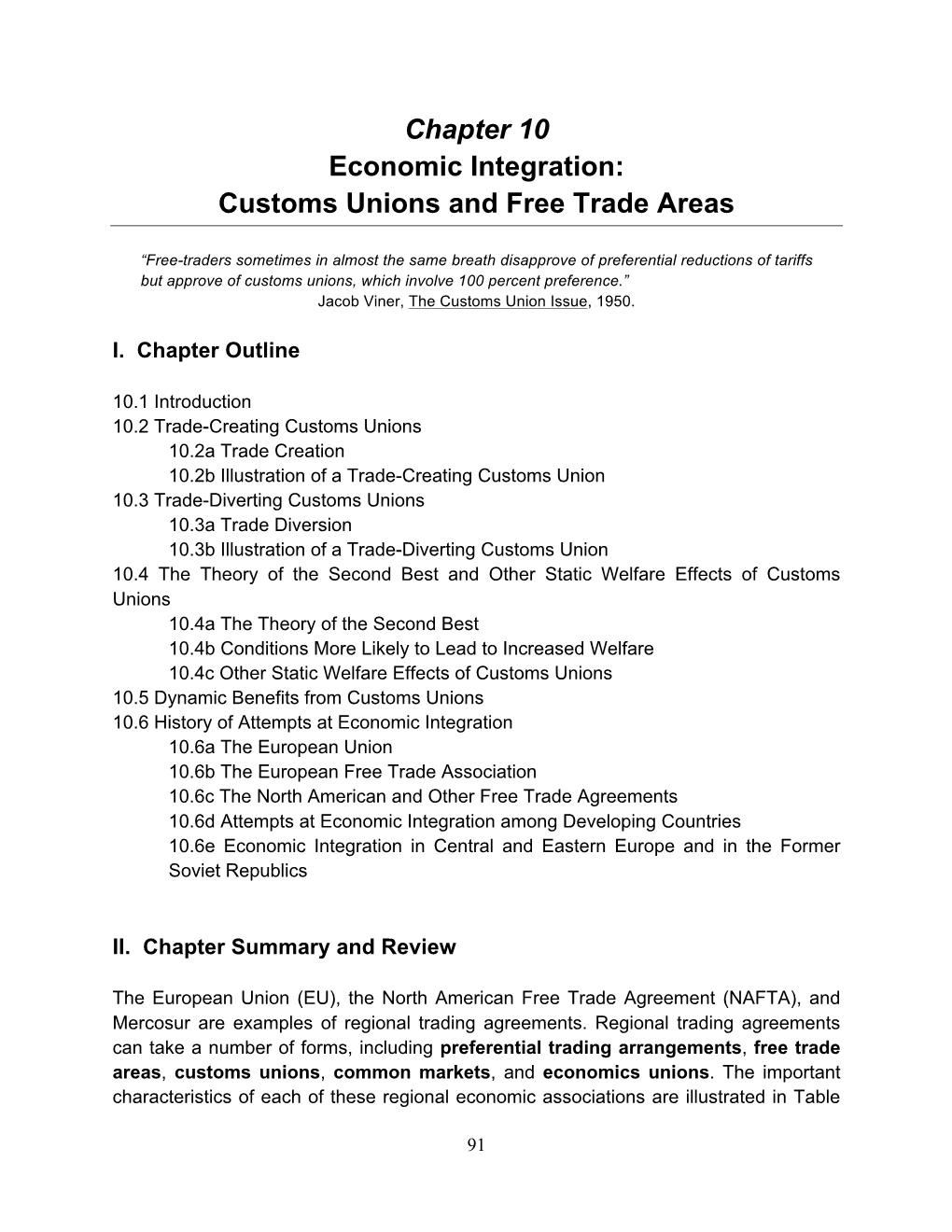 Chapter 10 Economic Integration: Customs Unions and Free Trade Areas