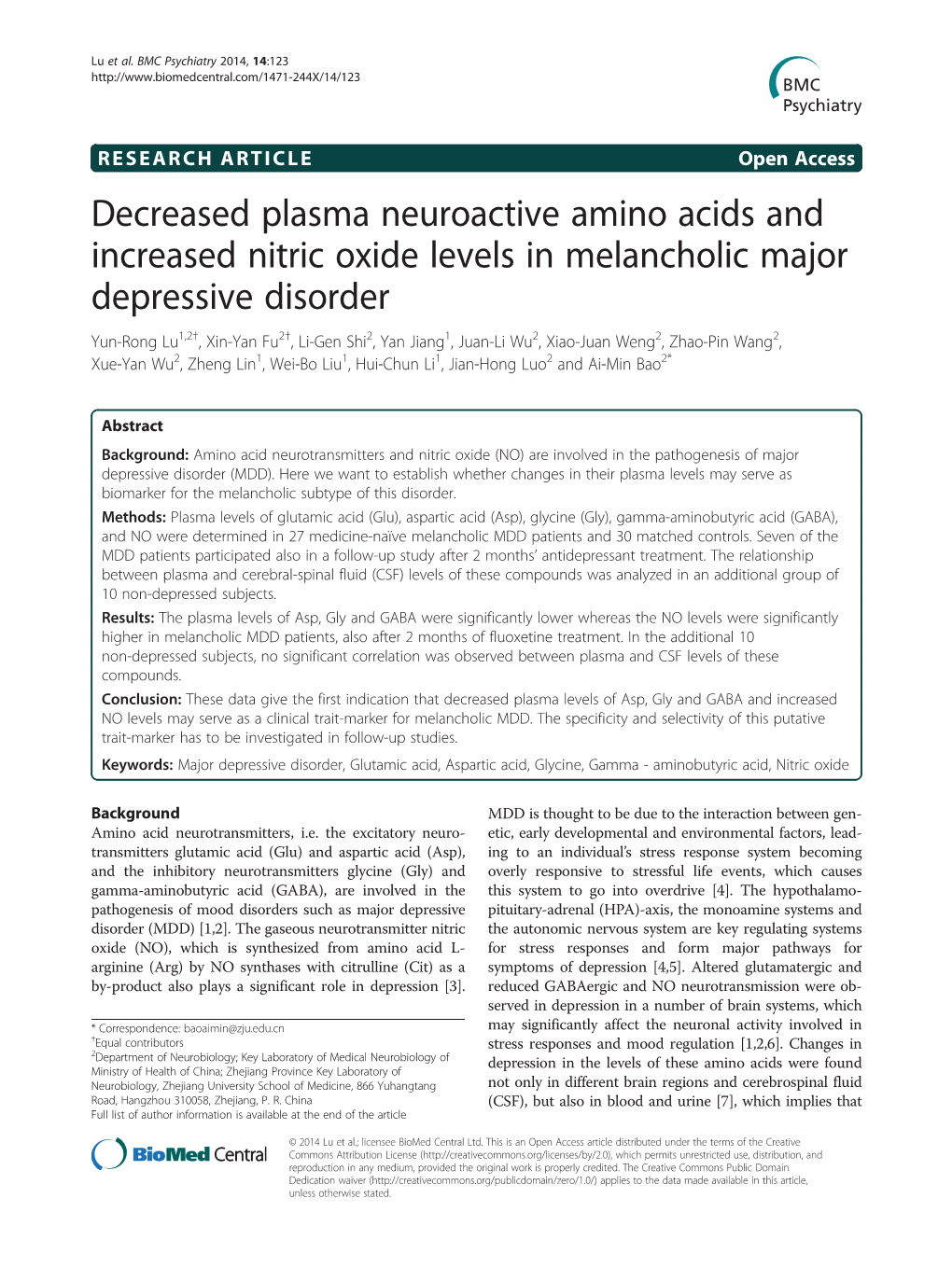 View (Chinese Modified Version) Was Used to Con- Acid Analysis Firm the DSM-IV Diagnosis