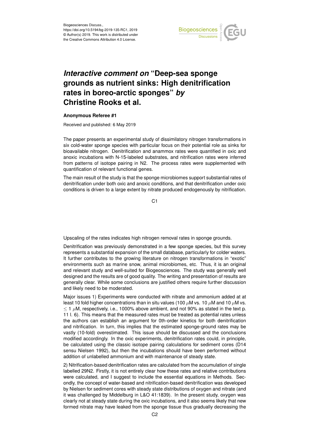 Deep-Sea Sponge Grounds As Nutrient Sinks: High Denitriﬁcation Rates in Boreo-Arctic Sponges” by Christine Rooks Et Al