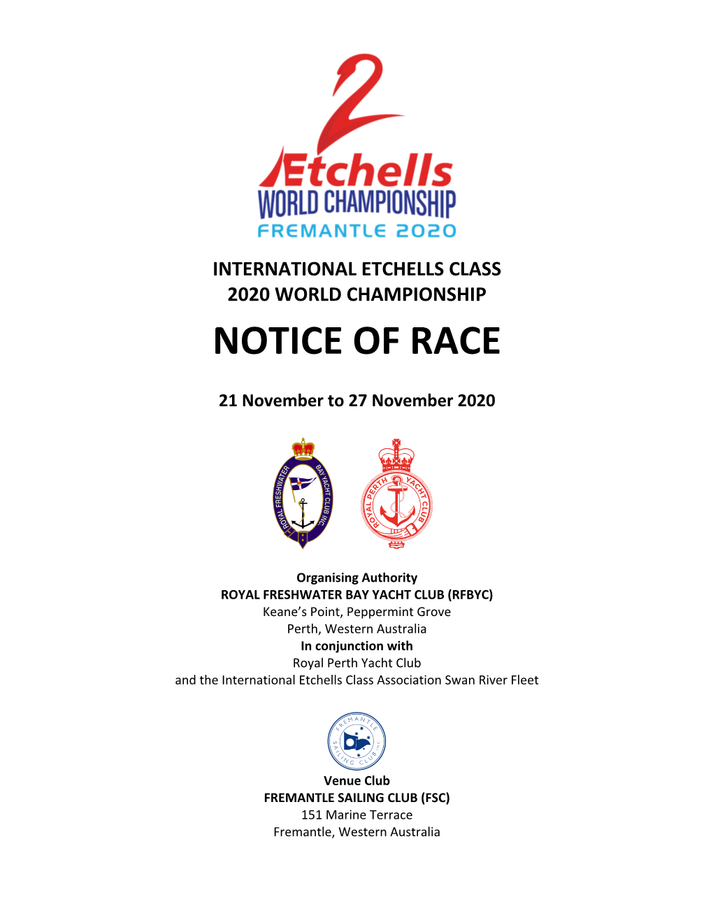 International Etchells Class 2020 World Championship Notice of Race