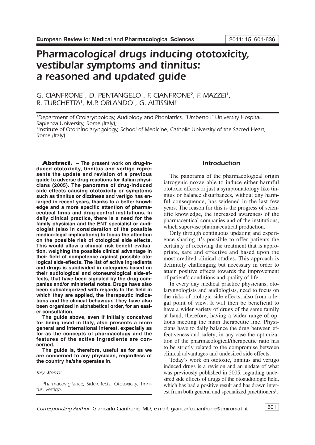 Pharmacological Drugs Inducing Ototoxicity, Vestibular Symptoms and Tinnitus: a Reasoned and Updated Guide