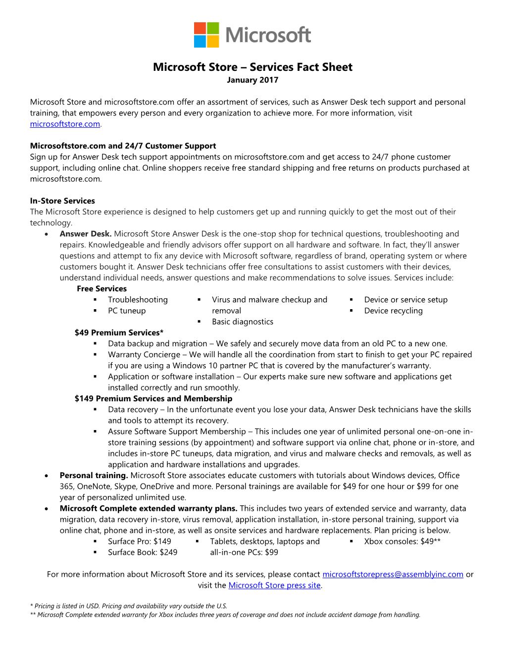 Microsoft Store Services Fact Sheet