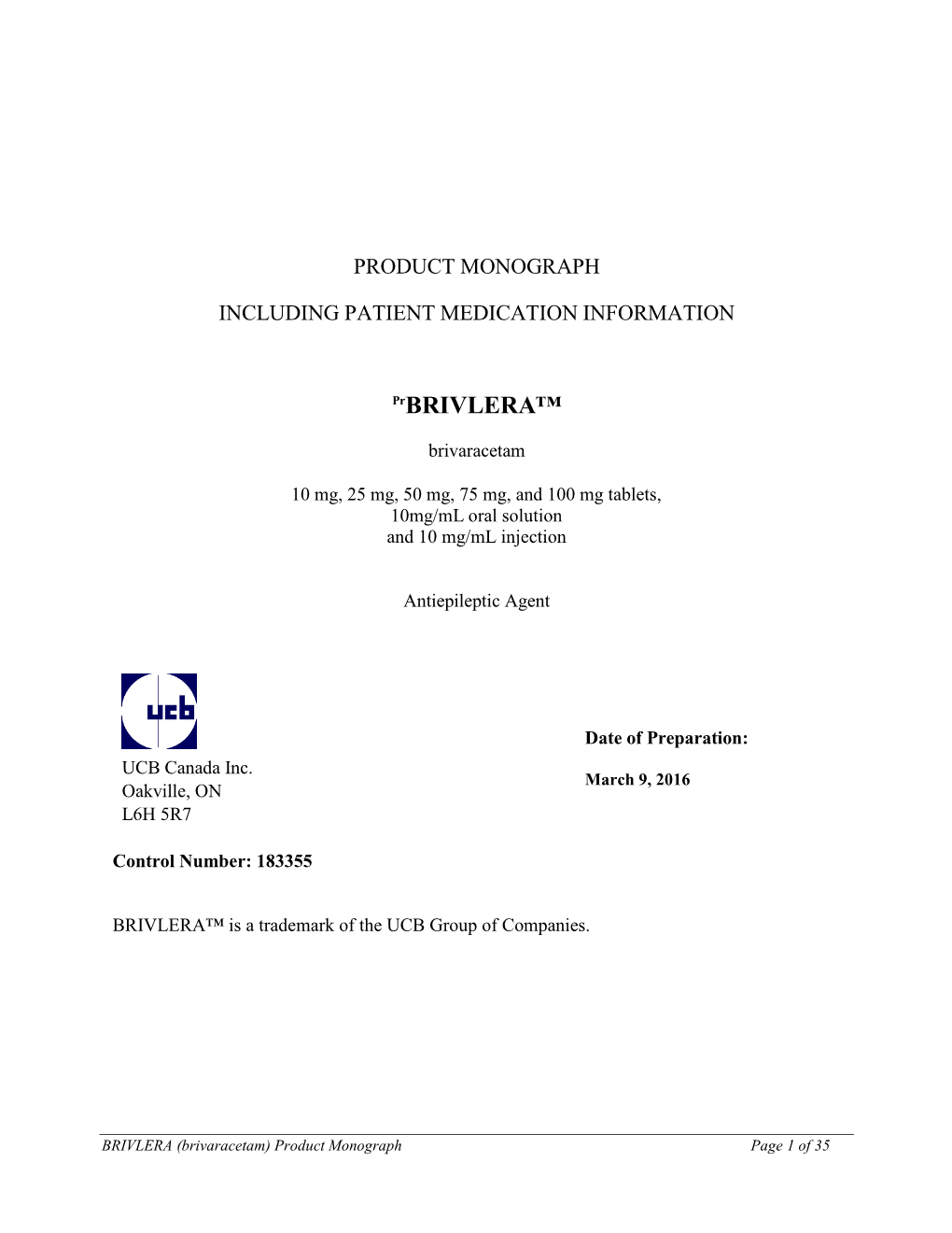 Product Monograph-Brivaracetam