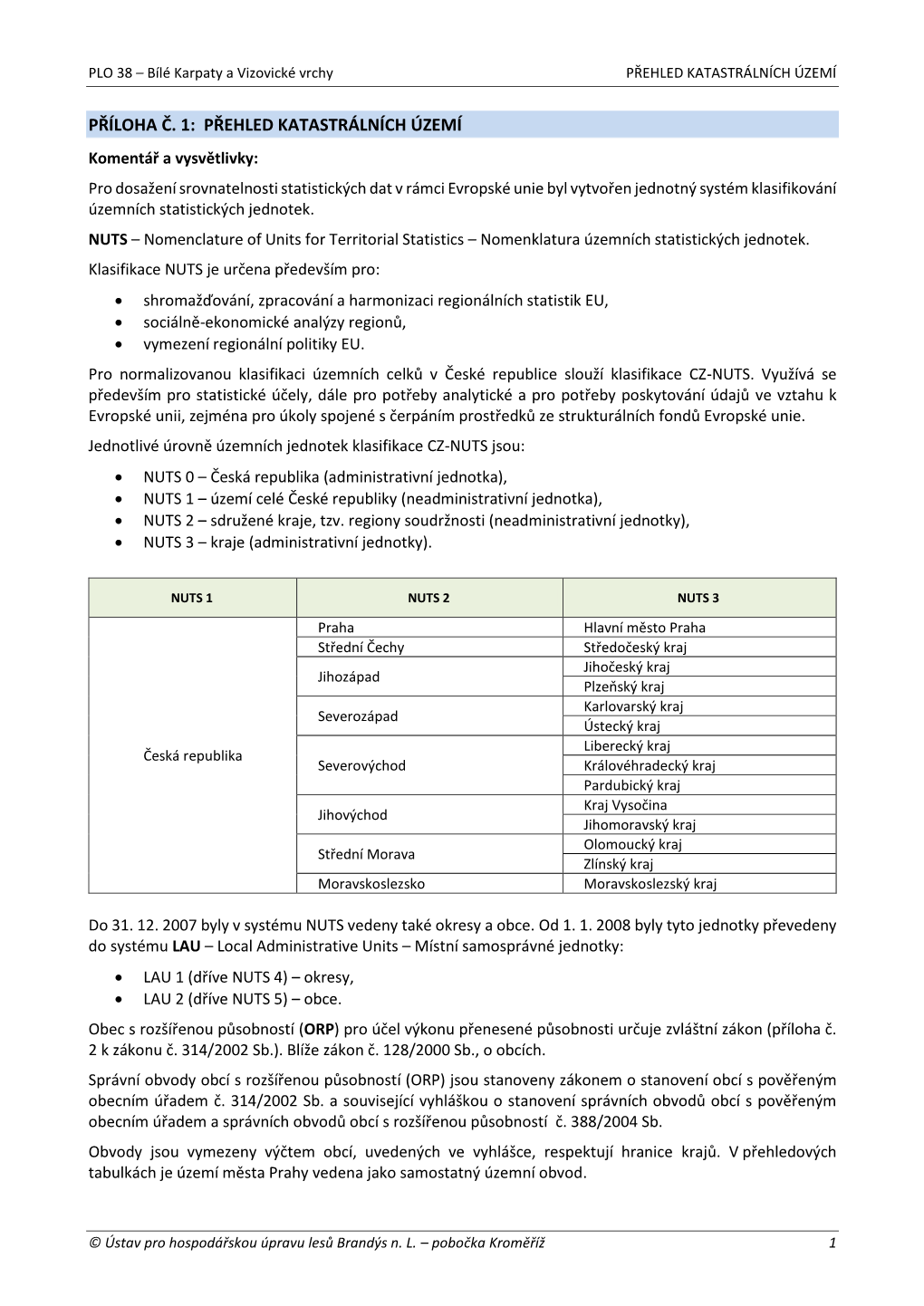 Příloha Č.1 Přehled Katastrálních Území V PLO 38