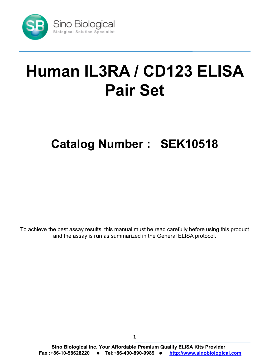 Human IL3RA / CD123 ELISA Pair Set