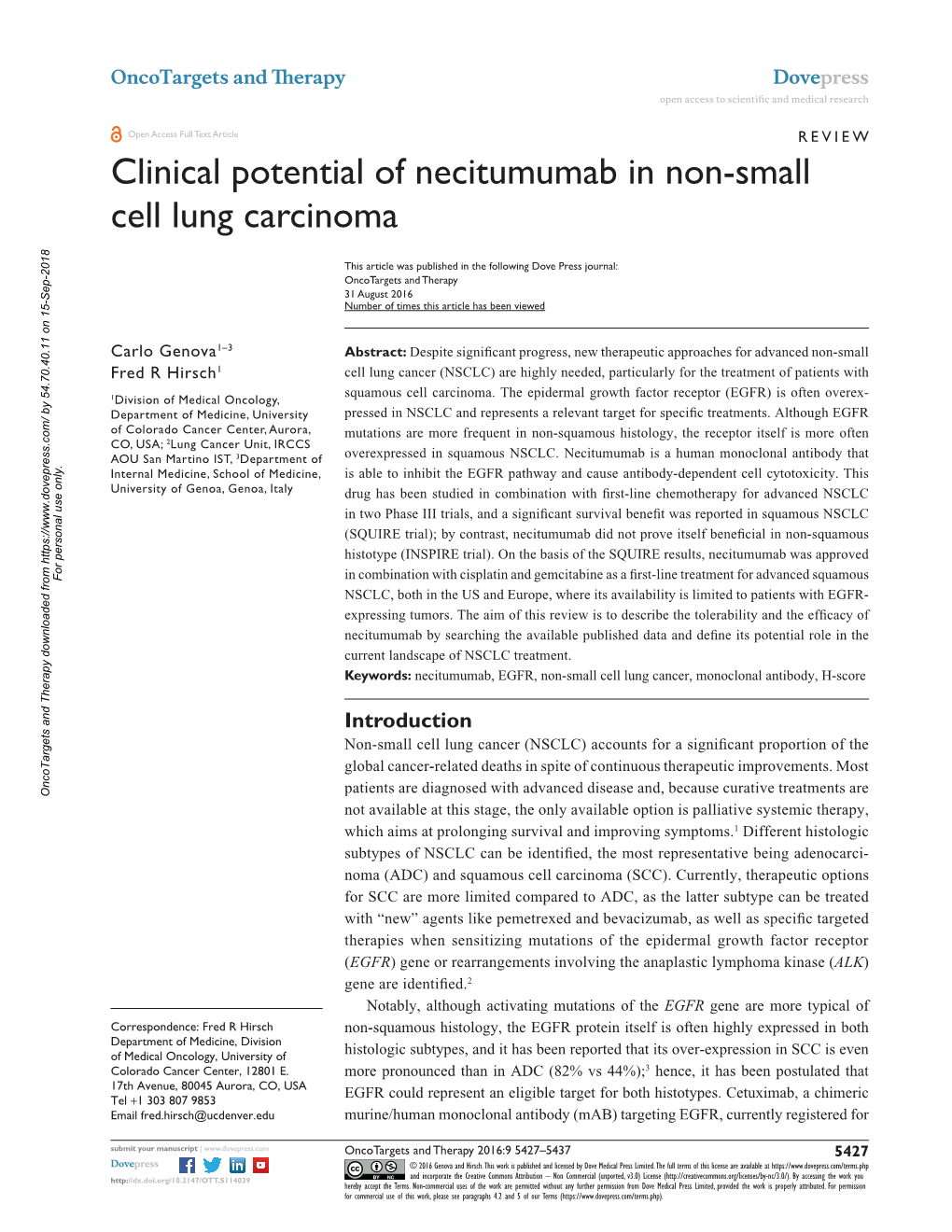 Clinical Potential of Necitumumab in Non-Small Cell Lung Carcinoma