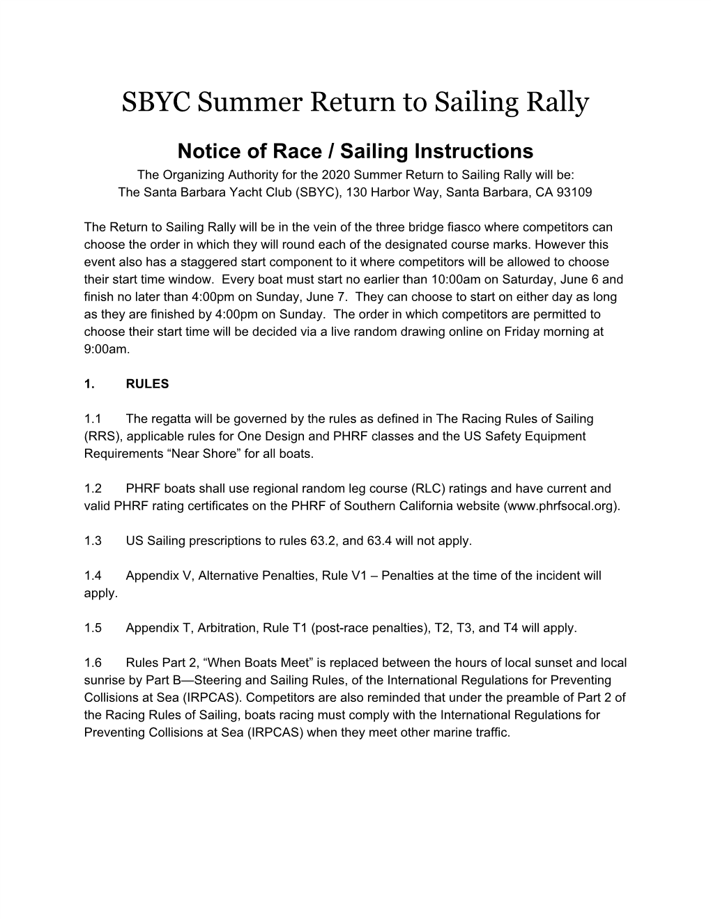 SBYC Summer Return to Sailing Rally