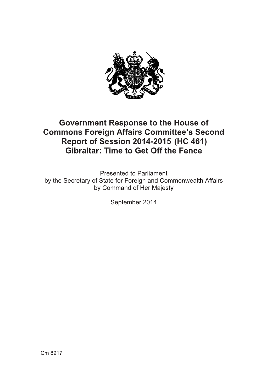 CM 8917 Government Response to the House of Commons Foreign Affairs Committee