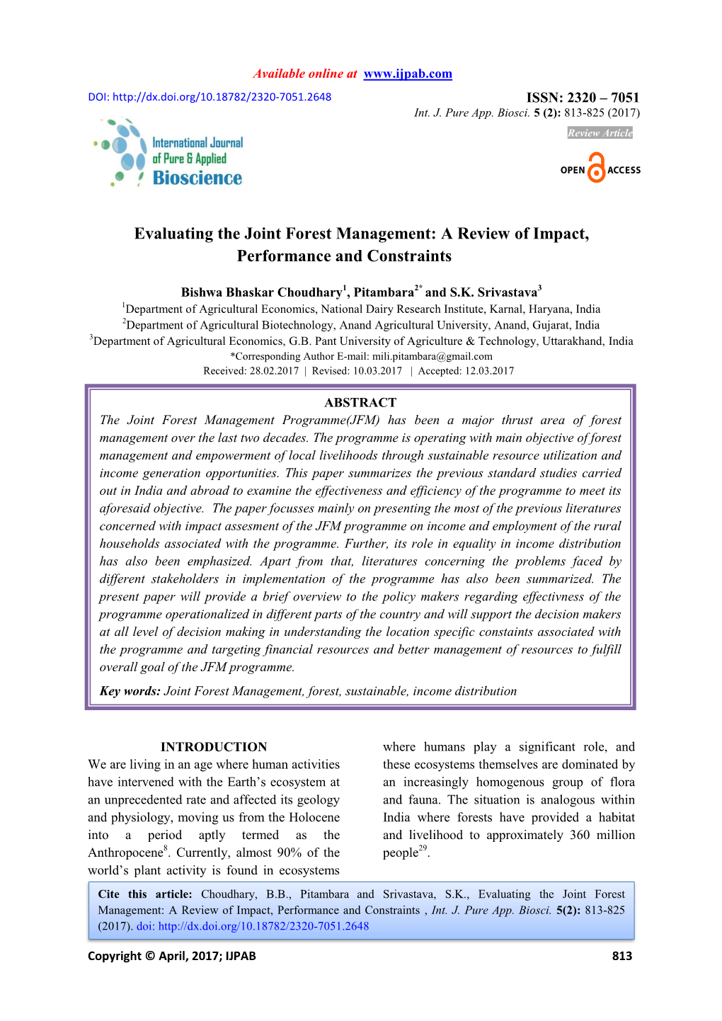 Evaluating the Joint Forest Management: a Review of Impact, Performance and Constraints