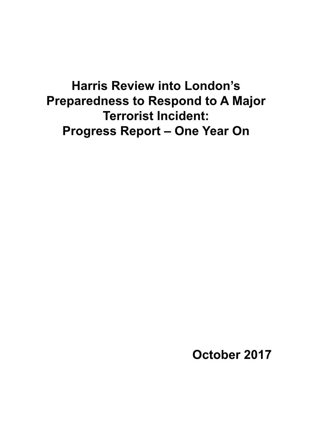 October 2017 Harris Review Into London's Preparedness To