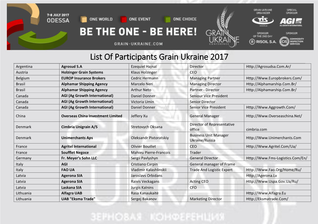 List of Participants Grain Ukraine 2017