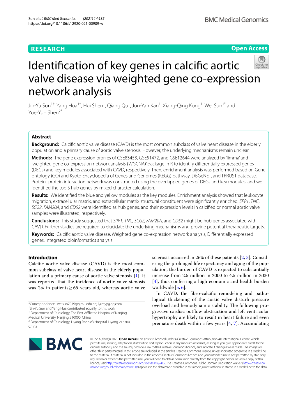 Identification of Key Genes in Calcific Aortic Valve Disease Via Weighted