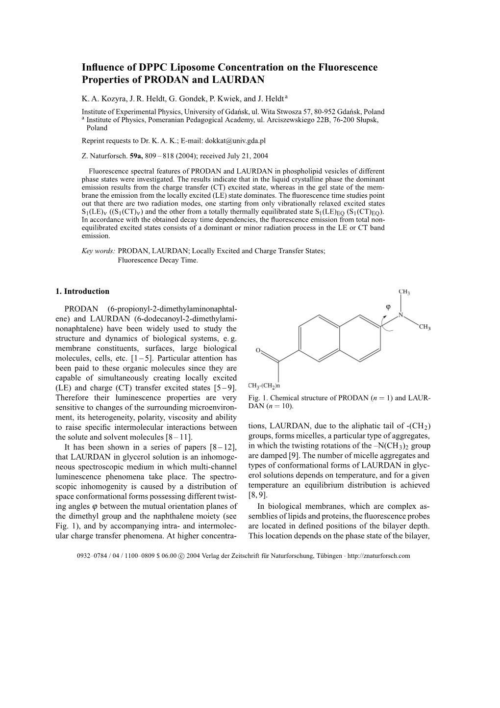 Influence of DPPC Liposome Concentration on the Fluorescence