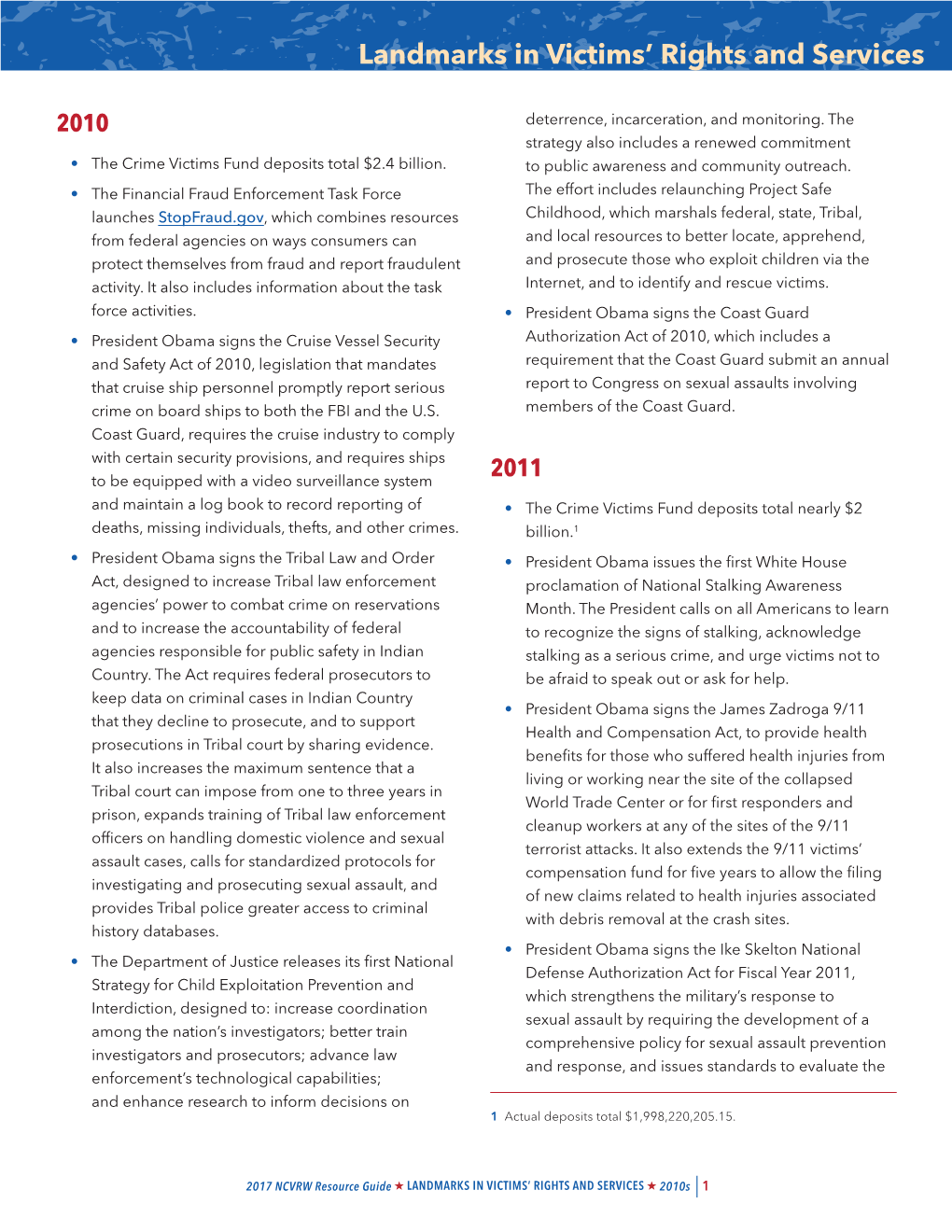 2010S | 1 Landmarks in Victims’ Rights and Services