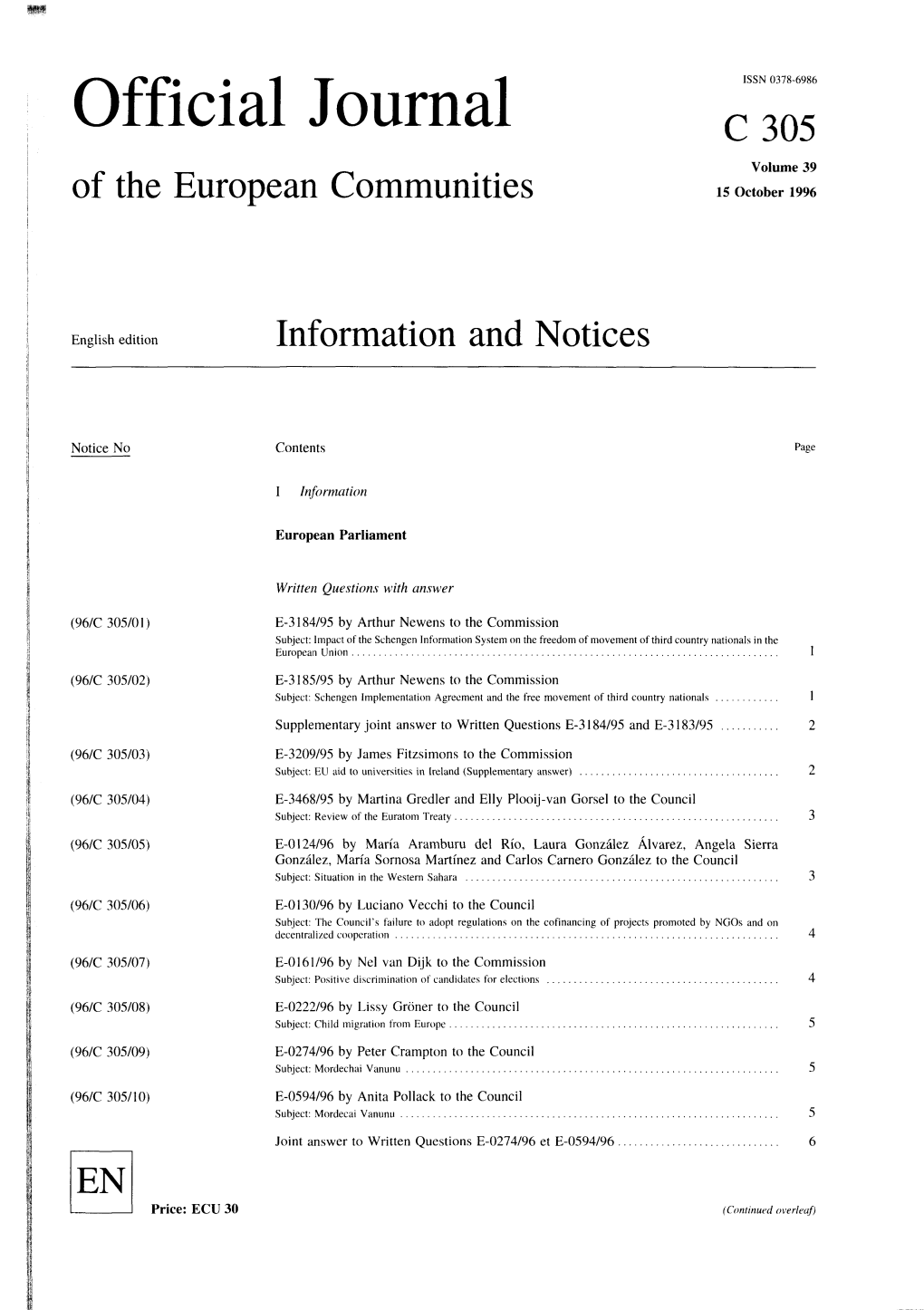 Official Journal ISSN 0378-6986 C 305